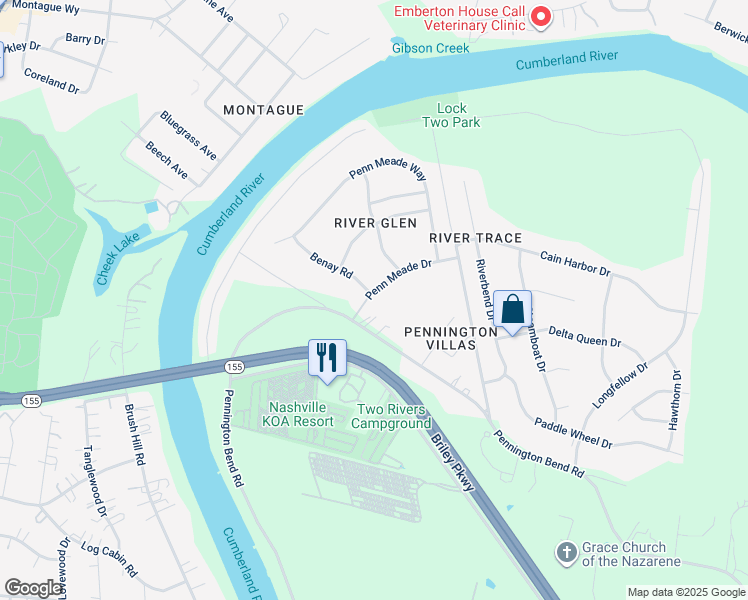 map of restaurants, bars, coffee shops, grocery stores, and more near 2507 Pennington Bend Road in Nashville