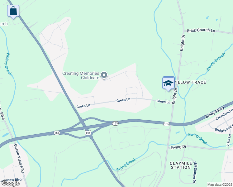 map of restaurants, bars, coffee shops, grocery stores, and more near 532 Green Lane in Nashville