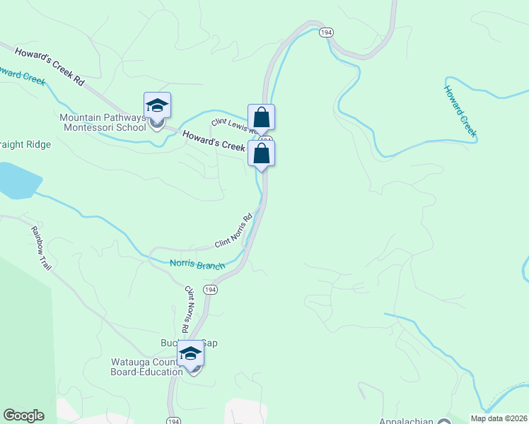 map of restaurants, bars, coffee shops, grocery stores, and more near 1532 North Carolina 194 in Boone