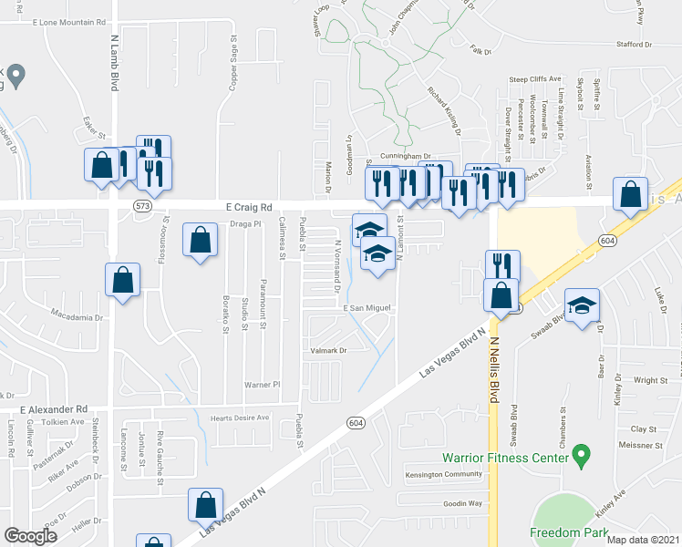 map of restaurants, bars, coffee shops, grocery stores, and more near 4343 North Vornsand Drive in Las Vegas