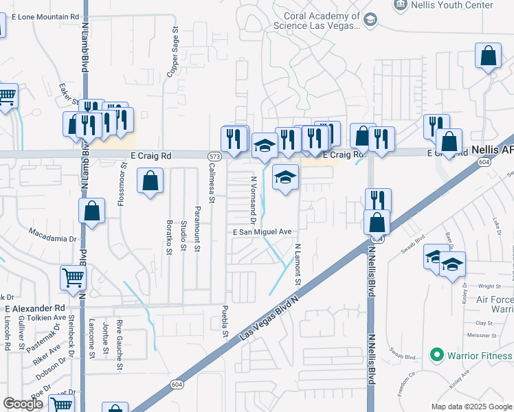 map of restaurants, bars, coffee shops, grocery stores, and more near 4284 North Vornsand Drive in Las Vegas