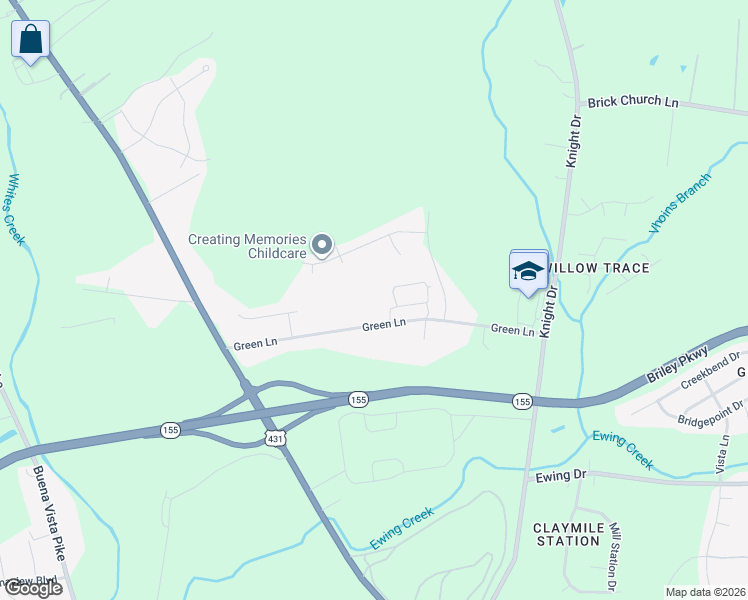 map of restaurants, bars, coffee shops, grocery stores, and more near 532 Green Lane in Nashville