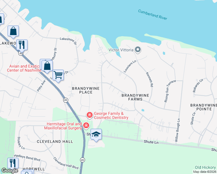map of restaurants, bars, coffee shops, grocery stores, and more near 205 Rising Sun Lane in Nashville