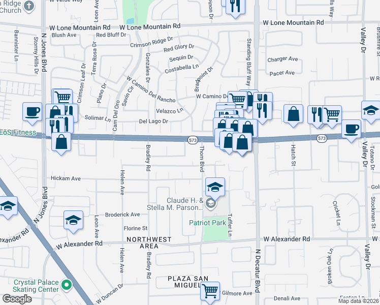 map of restaurants, bars, coffee shops, grocery stores, and more near 4311 Lake Tahoe Street in Las Vegas