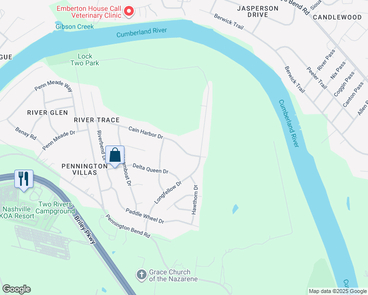 map of restaurants, bars, coffee shops, grocery stores, and more near 3369 Cain Harbor Drive in Nashville