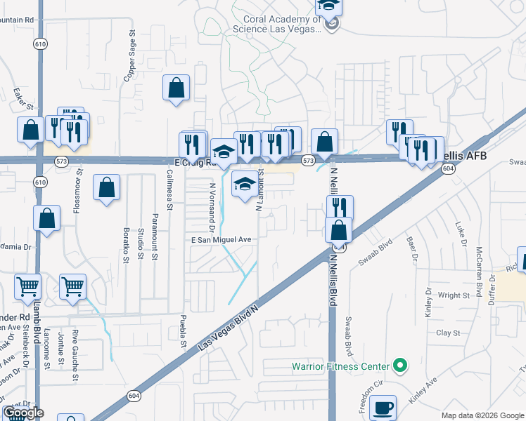 map of restaurants, bars, coffee shops, grocery stores, and more near 4907 Chidlaw Avenue in Las Vegas