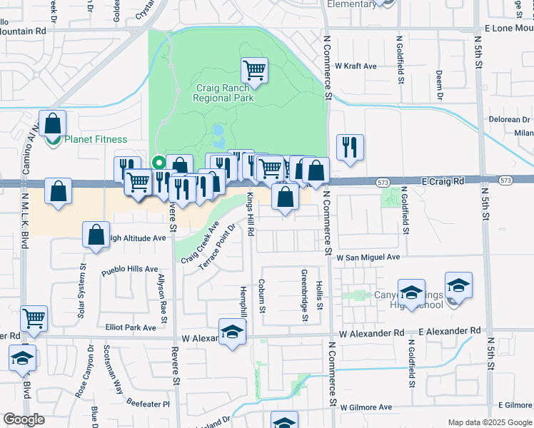 map of restaurants, bars, coffee shops, grocery stores, and more near 470 Dorchester Bend Avenue in North Las Vegas