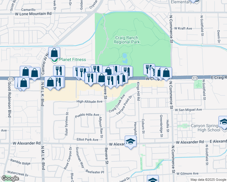 map of restaurants, bars, coffee shops, grocery stores, and more near Unnamed Road in North Las Vegas