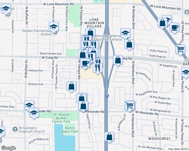 map of restaurants, bars, coffee shops, grocery stores, and more near 7071 W Craig Rd in Las Vegas