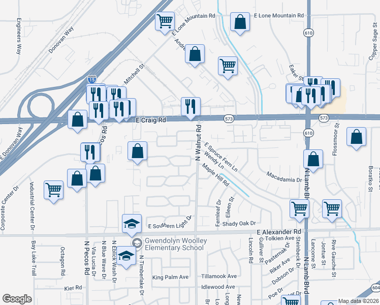 map of restaurants, bars, coffee shops, grocery stores, and more near 3845 East Spruce Fern Lane in Las Vegas