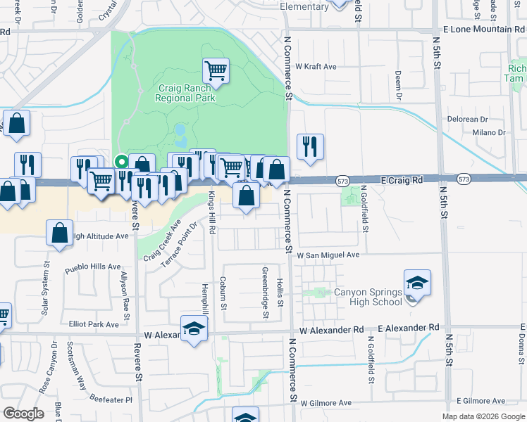 map of restaurants, bars, coffee shops, grocery stores, and more near 310 Clarence House Avenue in North Las Vegas