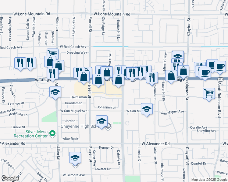 map of restaurants, bars, coffee shops, grocery stores, and more near 3053 West Craig Road in North Las Vegas