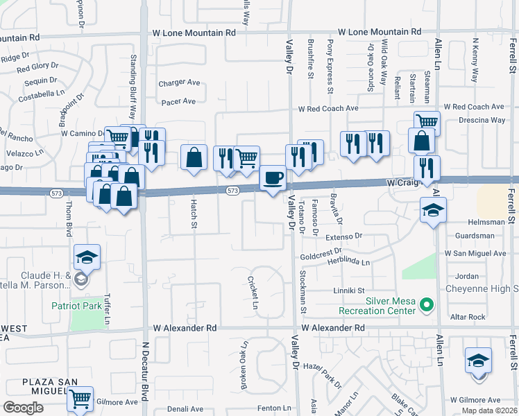 map of restaurants, bars, coffee shops, grocery stores, and more near 4329 West Craig Road in North Las Vegas