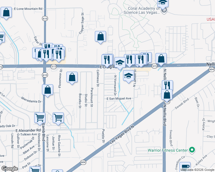 map of restaurants, bars, coffee shops, grocery stores, and more near 4708 Thunderbolt Avenue in Las Vegas