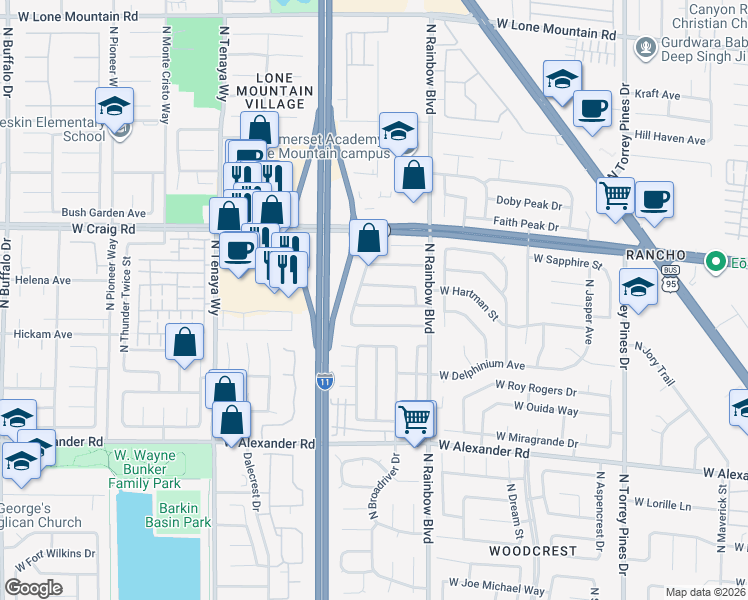 map of restaurants, bars, coffee shops, grocery stores, and more near 6900 West Quail Hollow Drive in Las Vegas