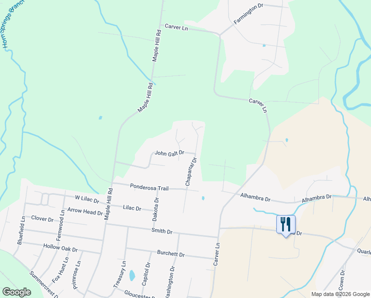 map of restaurants, bars, coffee shops, grocery stores, and more near 1519 John Galt Drive in Lebanon