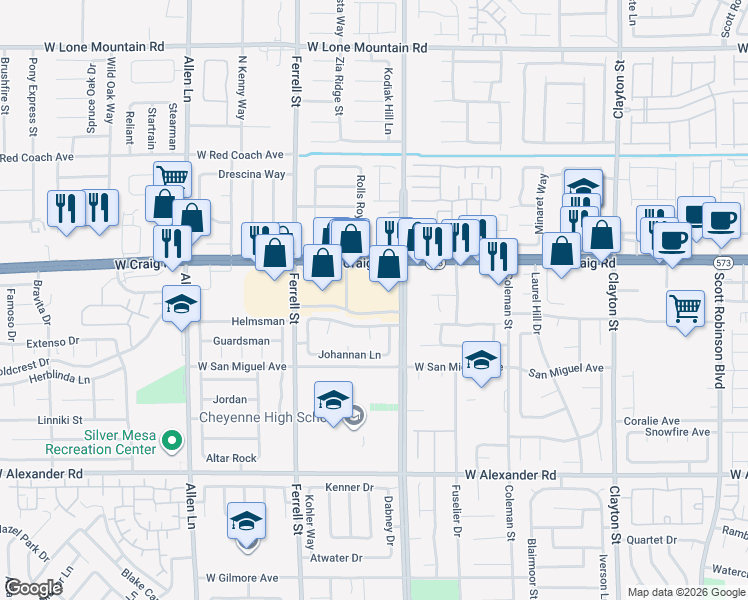 map of restaurants, bars, coffee shops, grocery stores, and more near 3013 West Craig Road in North Las Vegas