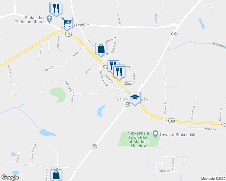 map of restaurants, bars, coffee shops, grocery stores, and more near 8009 Stokesdale Street in Stokesdale