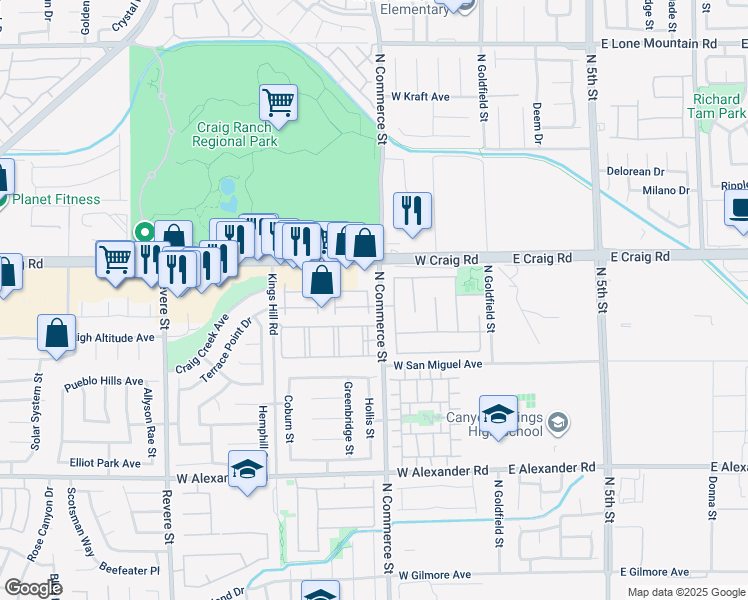map of restaurants, bars, coffee shops, grocery stores, and more near 4330 Westbury Square Street in North Las Vegas