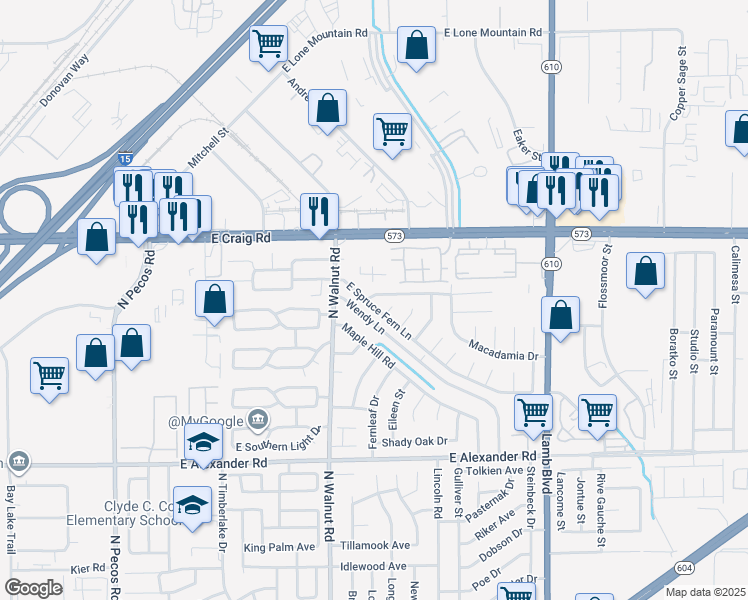map of restaurants, bars, coffee shops, grocery stores, and more near 3968 East Spruce Fern Lane in Las Vegas