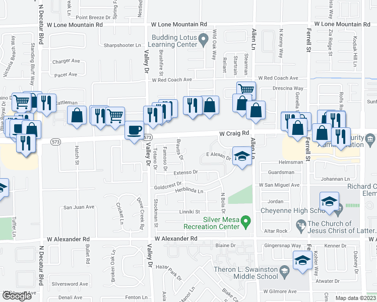 map of restaurants, bars, coffee shops, grocery stores, and more near 4314 La Ronda Cir in North Las Vegas