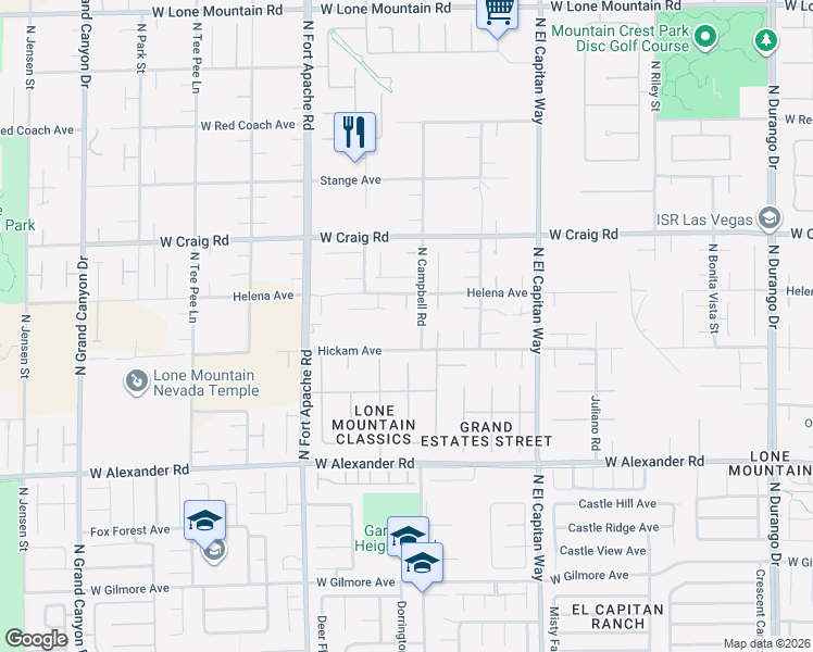 map of restaurants, bars, coffee shops, grocery stores, and more near 4245 North Campbell Road in Las Vegas