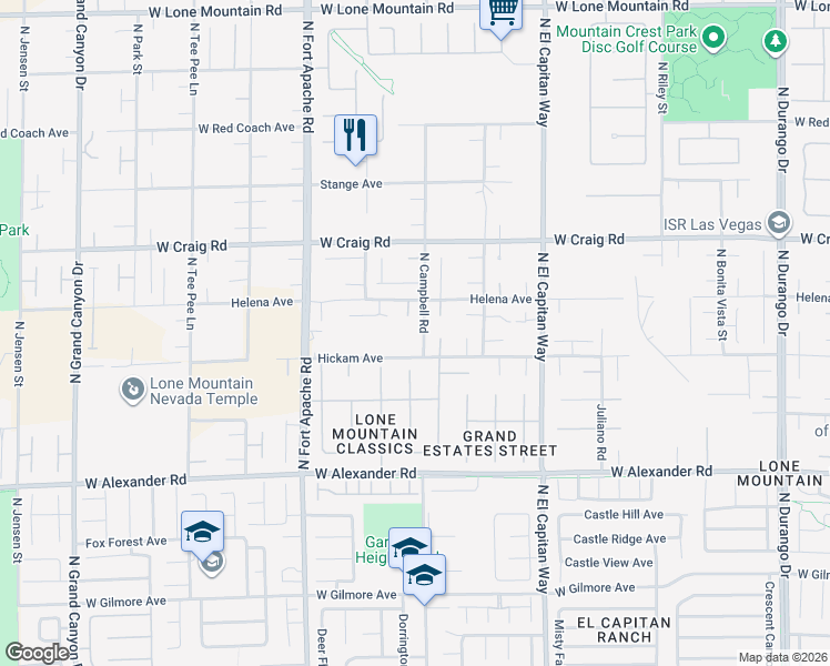 map of restaurants, bars, coffee shops, grocery stores, and more near 4245 North Campbell Road in Las Vegas
