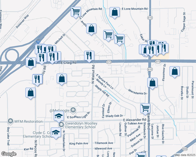map of restaurants, bars, coffee shops, grocery stores, and more near 4470 Wendy Lane in Las Vegas