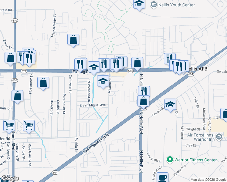 map of restaurants, bars, coffee shops, grocery stores, and more near 4257 Aubergine Court in Las Vegas