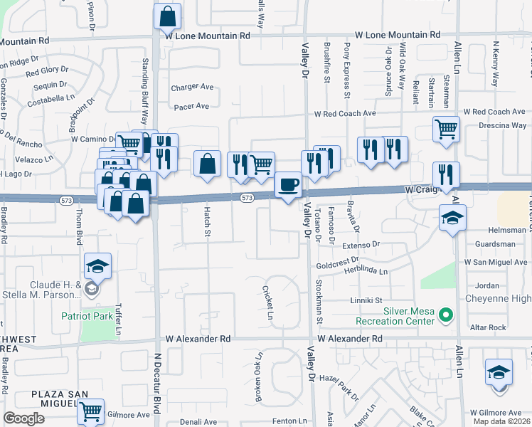 map of restaurants, bars, coffee shops, grocery stores, and more near 4428 Valley Oaks Drive in North Las Vegas