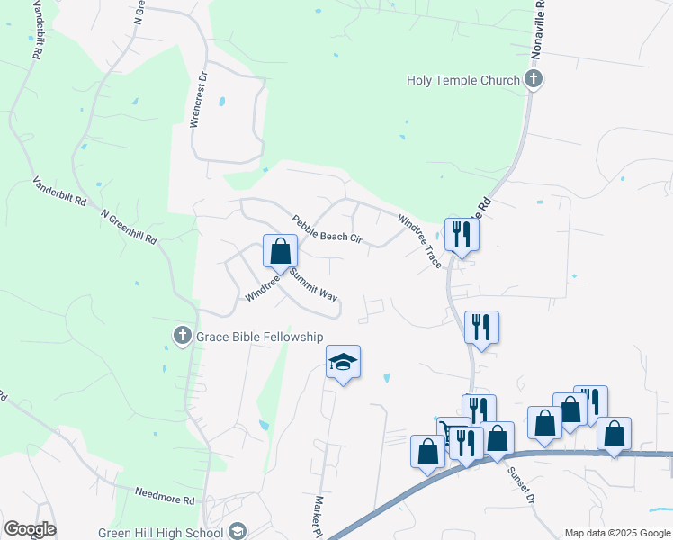 map of restaurants, bars, coffee shops, grocery stores, and more near 403 Swallow Cove in Mount Juliet