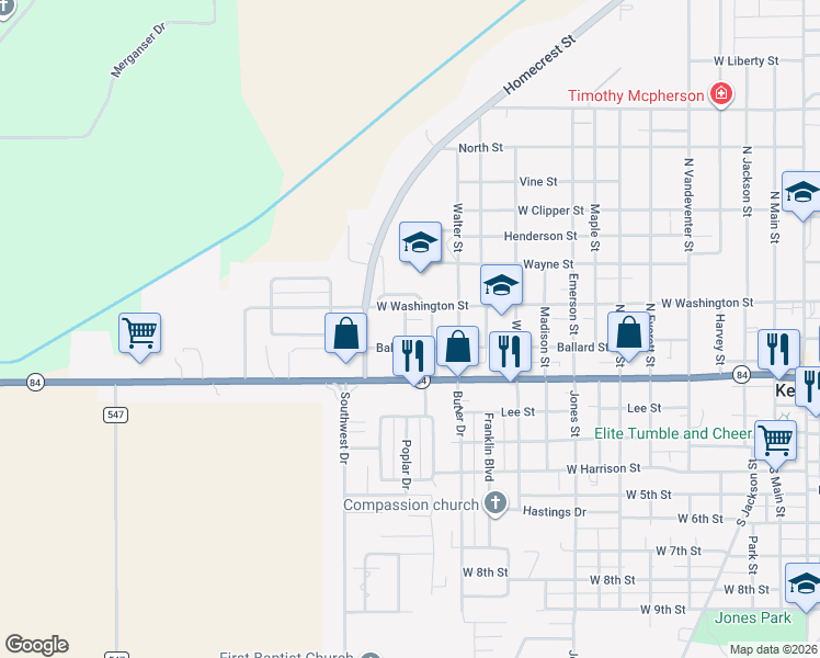 map of restaurants, bars, coffee shops, grocery stores, and more near 209 Richard Street in Kennett