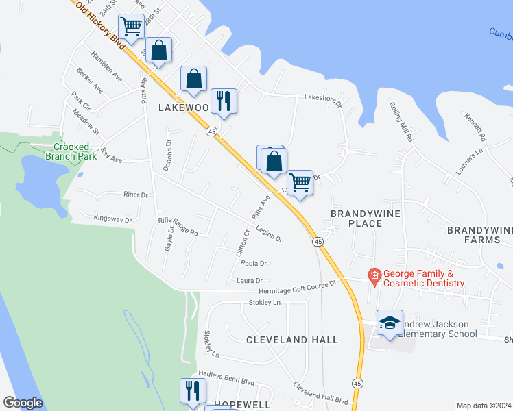 map of restaurants, bars, coffee shops, grocery stores, and more near 407 Pitts Avenue in Nashville