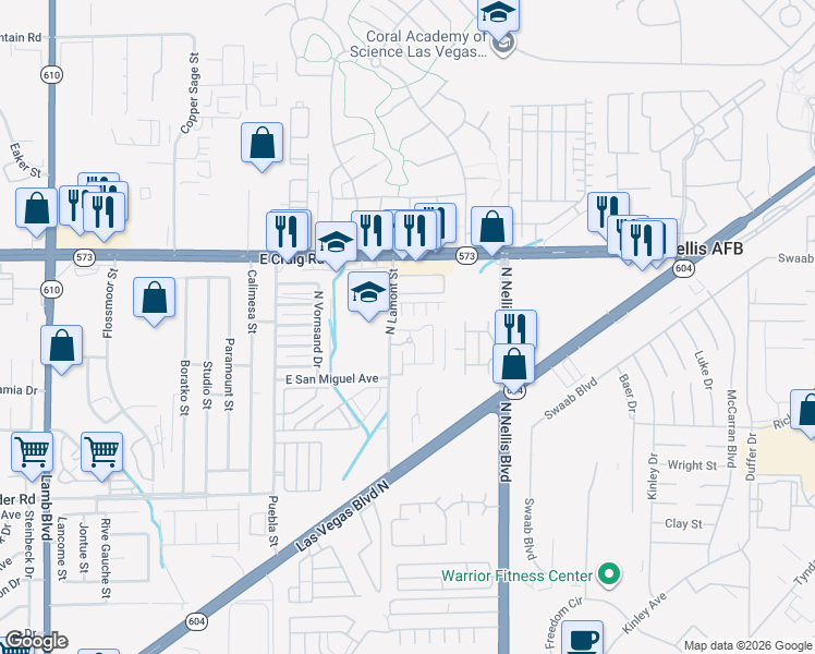 map of restaurants, bars, coffee shops, grocery stores, and more near 4924 Chidlaw Avenue in Las Vegas