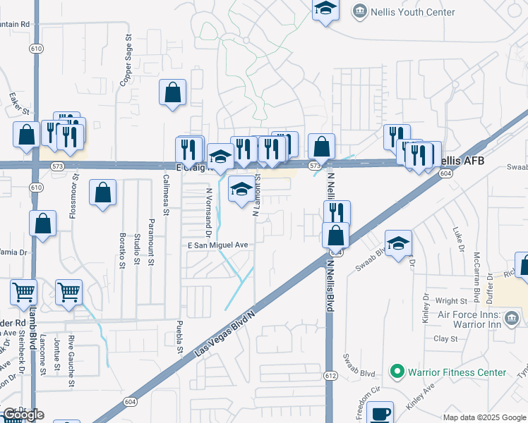 map of restaurants, bars, coffee shops, grocery stores, and more near 4257 Aubergine Court in Las Vegas