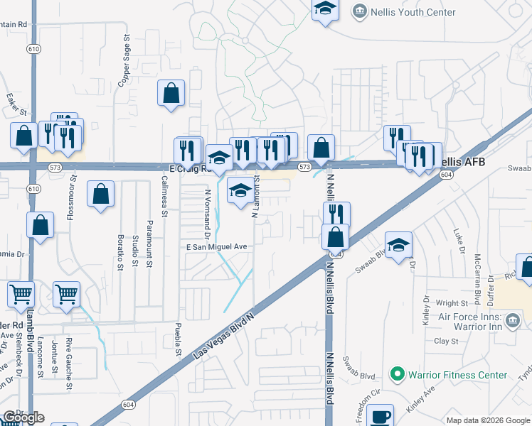 map of restaurants, bars, coffee shops, grocery stores, and more near 4257 Aubergine Court in Las Vegas