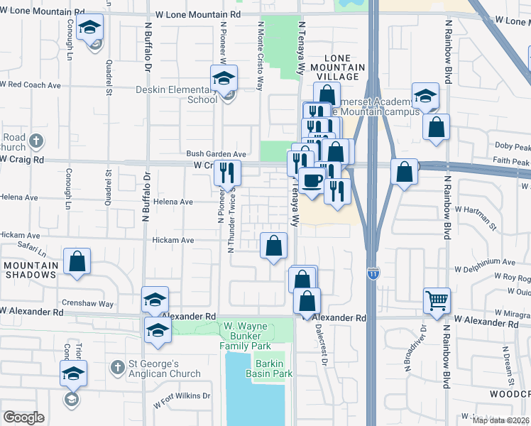 map of restaurants, bars, coffee shops, grocery stores, and more near 4264 Olympic Point Drive in Las Vegas