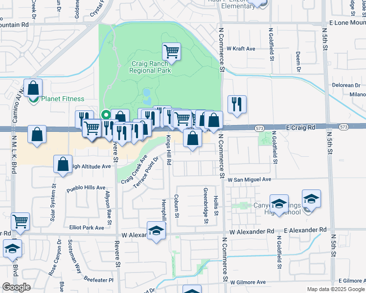 map of restaurants, bars, coffee shops, grocery stores, and more near 455 Westminster Hall Avenue in North Las Vegas