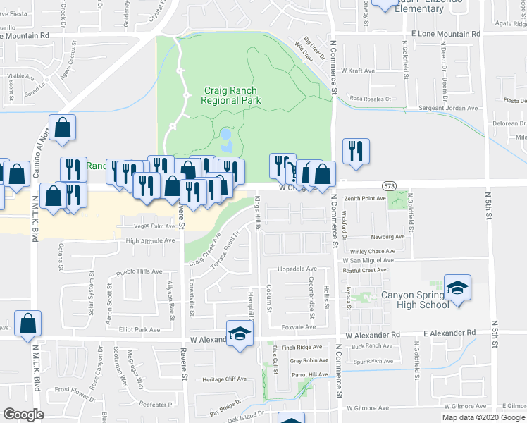 map of restaurants, bars, coffee shops, grocery stores, and more near 470 Westminster Hall Avenue in North Las Vegas