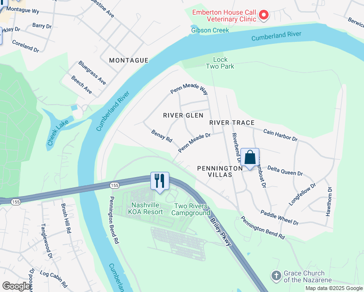 map of restaurants, bars, coffee shops, grocery stores, and more near 2304 Benay Road in Nashville