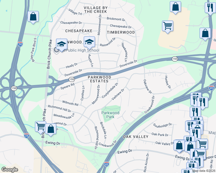 map of restaurants, bars, coffee shops, grocery stores, and more near 3206 Roleeson Lane in Nashville