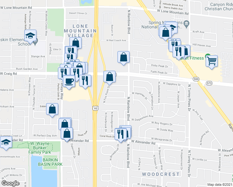 map of restaurants, bars, coffee shops, grocery stores, and more near 6805 Greydawn Dr in Las Vegas