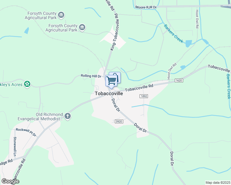map of restaurants, bars, coffee shops, grocery stores, and more near 4051 Tobaccoville Road in Tobaccoville