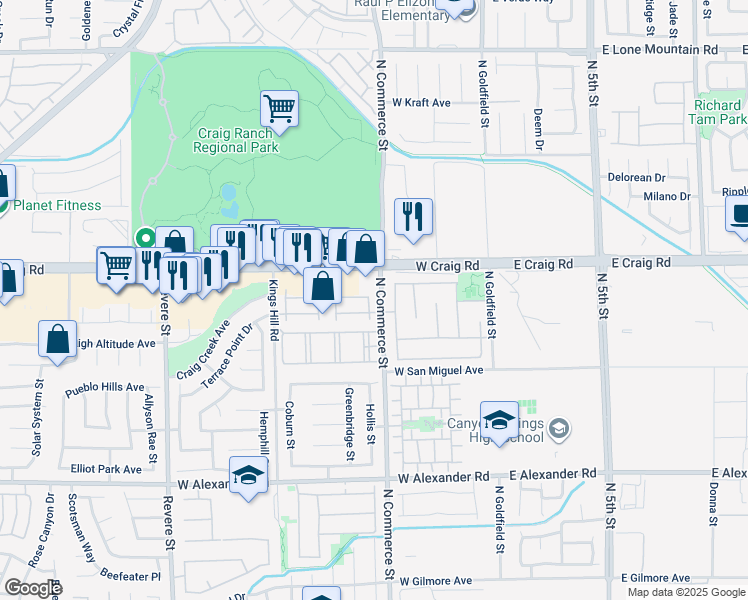 map of restaurants, bars, coffee shops, grocery stores, and more near 4350 Westbury Square Street in North Las Vegas
