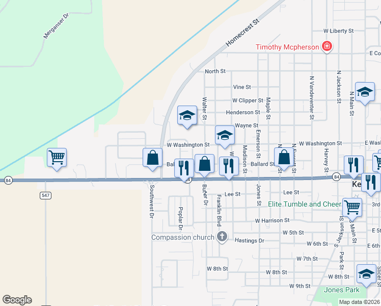 map of restaurants, bars, coffee shops, grocery stores, and more near 209 Richard Street in Kennett