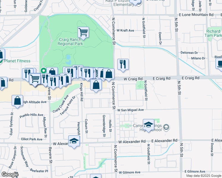 map of restaurants, bars, coffee shops, grocery stores, and more near 310 Clarence House Avenue in North Las Vegas