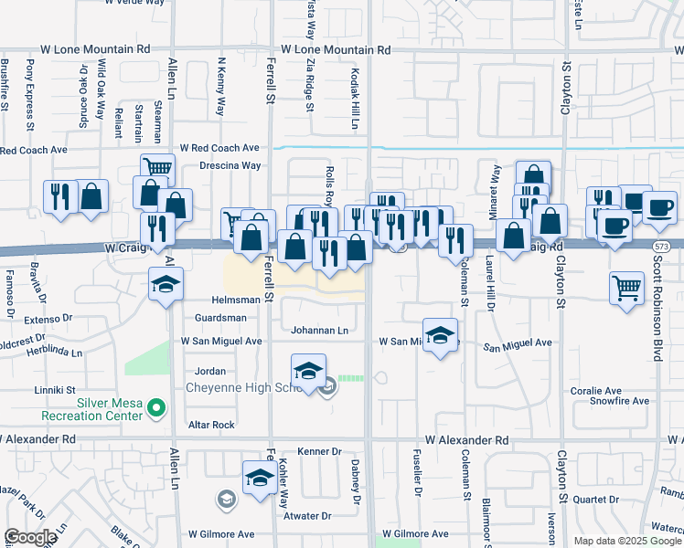 map of restaurants, bars, coffee shops, grocery stores, and more near in North Las Vegas