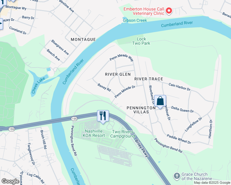 map of restaurants, bars, coffee shops, grocery stores, and more near 2304 Benay Road in Nashville