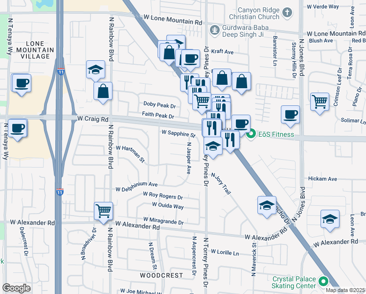map of restaurants, bars, coffee shops, grocery stores, and more near 6429 West Gladiolus Court in Las Vegas