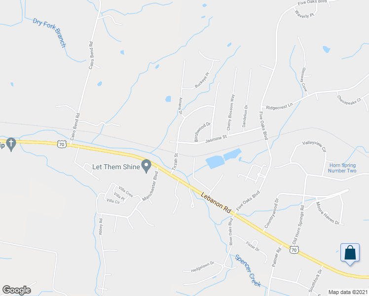 map of restaurants, bars, coffee shops, grocery stores, and more near 2734 Jasmine Street in Lebanon